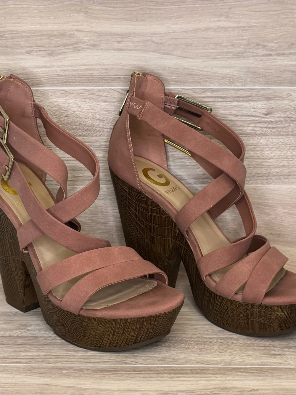 G by Guess Sissy Dusty Rose Faux Suede Wedge Heel/Platform Sandals